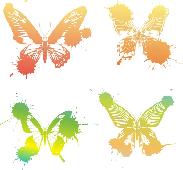 Quatre papillons rouges et verts avec taches — Image vectorielle