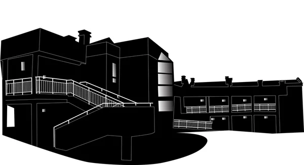 Casa de campo grande negro aislado en blanco — Vector de stock
