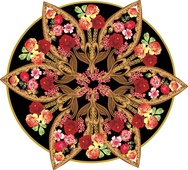 Röd och brun rund design med rosor — Stock vektor