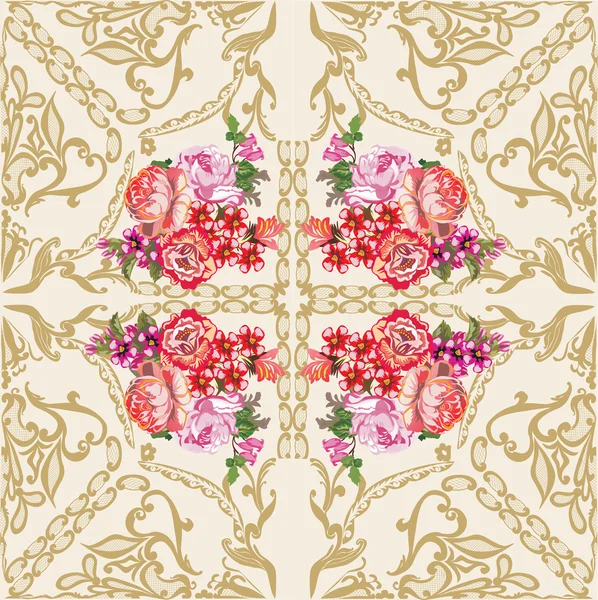 Золотой украшенный квадратный дизайн с розами — стоковый вектор