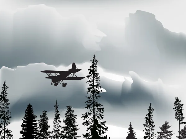 Petit avion au-dessus de la forêt noire — Image vectorielle