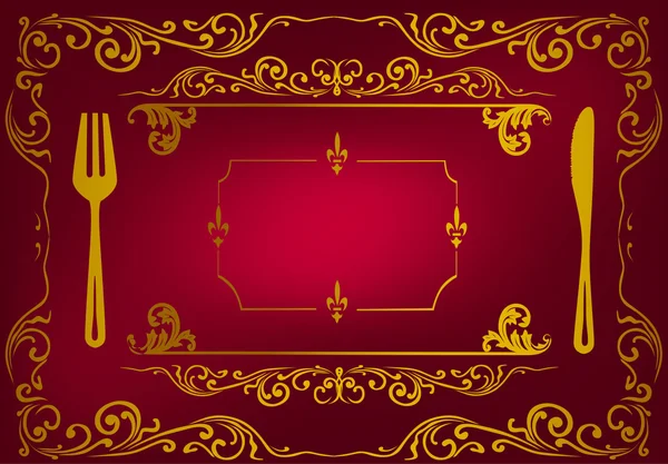 Menu décoré d'or sur fond rouge — Image vectorielle