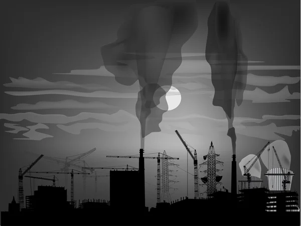 Dark industrial landscape with smoke — Stock Vector
