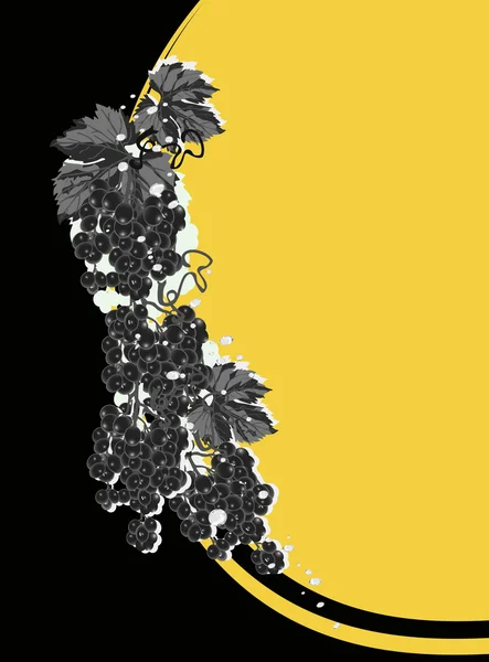 Composición amarilla y negra con uvas — Vector de stock