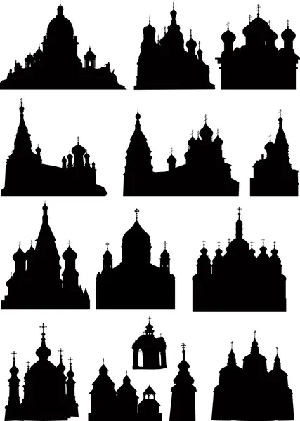 Large set of church and cathedral silhouettes — Stock Vector