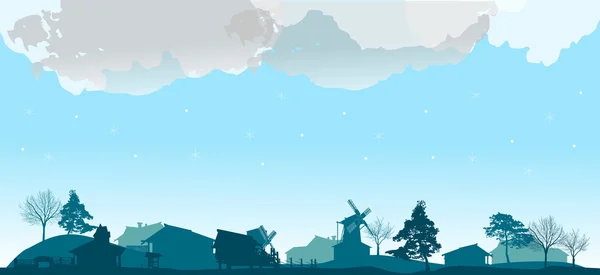 Paisaje azul con país de invierno — Vector de stock