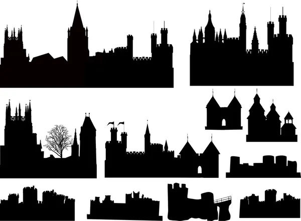 Verzameling van geïsoleerde kastelen en de torens — Stockvector