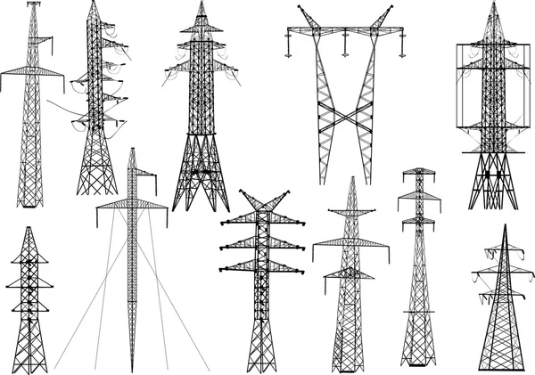 Kolekce jedenácti elektrické stožáry — Stockový vektor