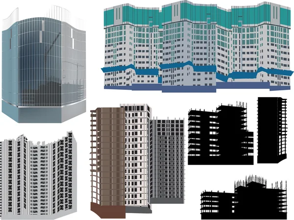 Conjunto de siete edificios modernos en blanco — Archivo Imágenes Vectoriales