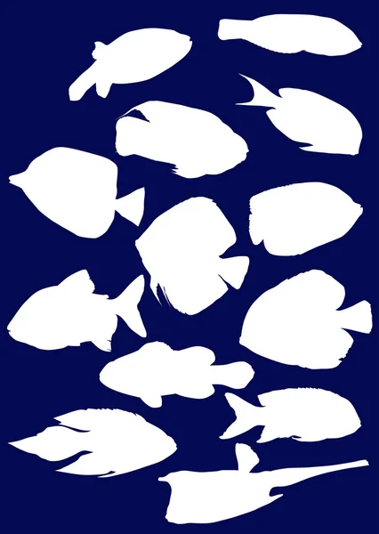 Fischsilhouetten auf dunkelblau — Stockvektor