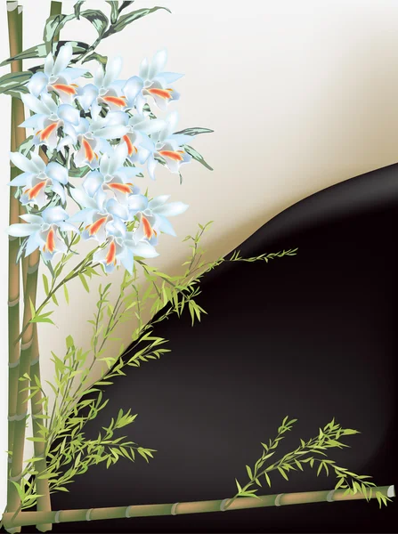 Orchidées bleu clair et bambou vert — Image vectorielle