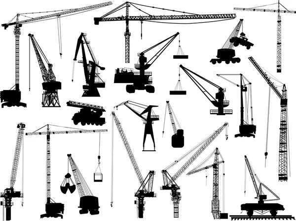 Veinte grúas de construcción en blanco — Archivo Imágenes Vectoriales