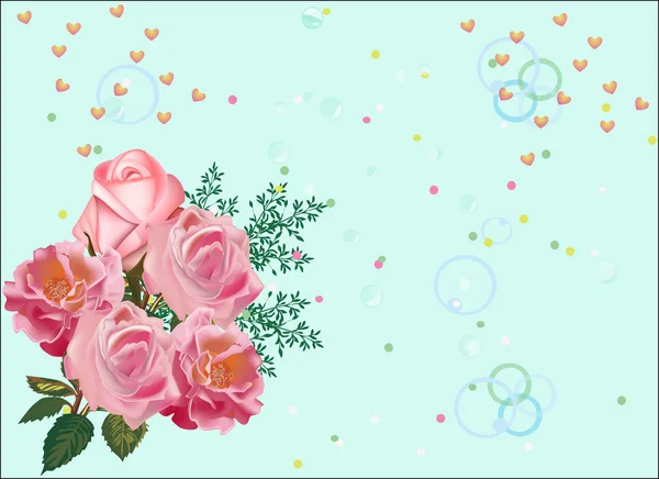 Pink rose flowers on light green background — Stock Vector