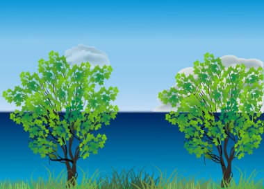 İki yeşil ağaçlar neas deniz mavi