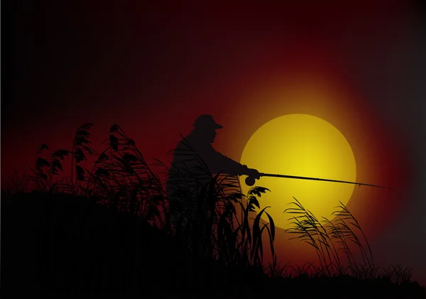 Pescador en carrera al atardecer oscuro — Archivo Imágenes Vectoriales