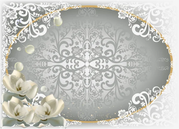 Design floral decorado cinza e branco — Vetor de Stock