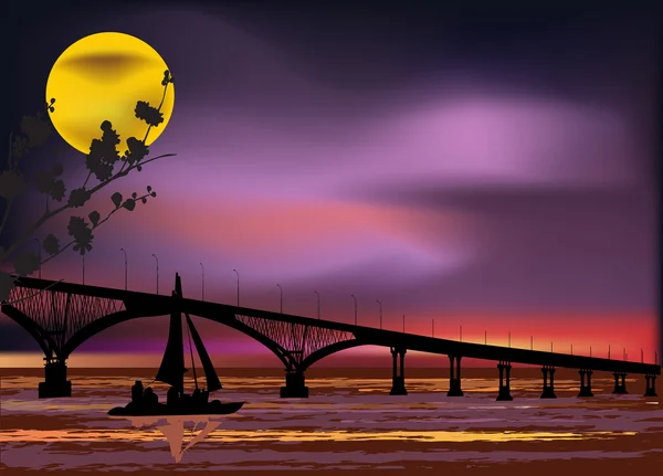 月の光の下で長い橋 — ストックベクタ