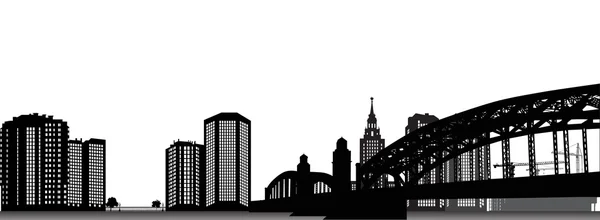 Panorama de ciudad gris con puente — Vector de stock