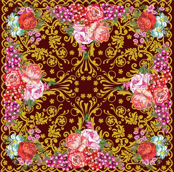 Pink and gold floral square decoration — Stock Vector