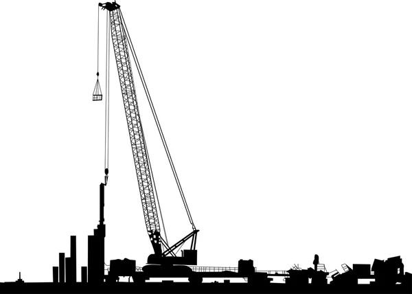 Composition avec grue mobile de construction sur blanc — Image vectorielle