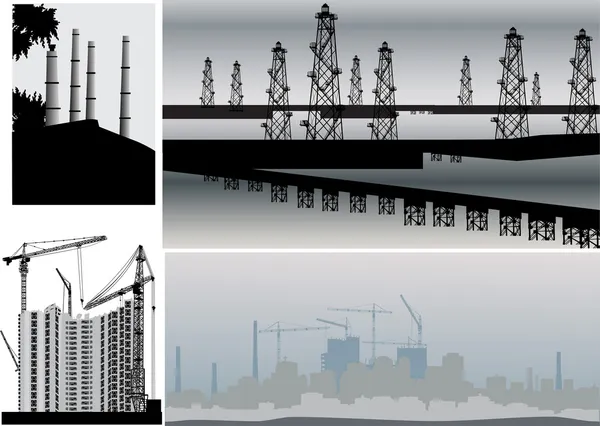 Set of four industrial landscapes — Stock Vector