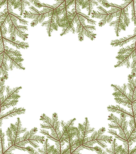 Green fir branches frame on white — Stock Vector