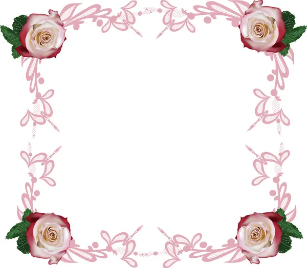 Moldura rosa com quatro rosas — Vetor de Stock