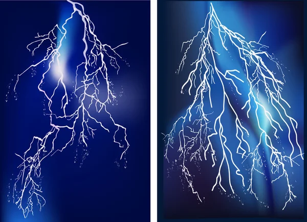 Twee felle bliksemschichten in blauwe hemel — Stockvector