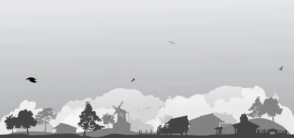Paysage avec village gris — Image vectorielle