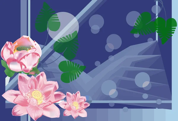 Pink lotus illustration on dark blue — Stock Vector