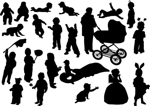 Set of isolated child silhouettes — Stock Vector
