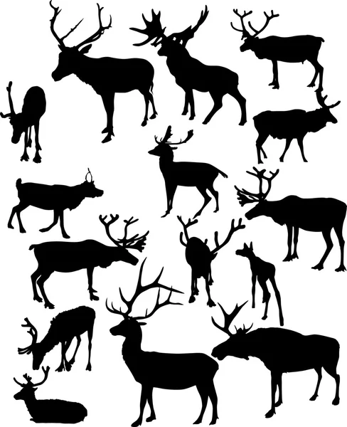 Fifteen black isolated deers — Stock Vector