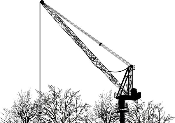 Tower crane and bare trees — Stock Vector
