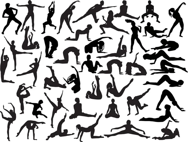 Set of different gymnast silhouettes — Stock Vector