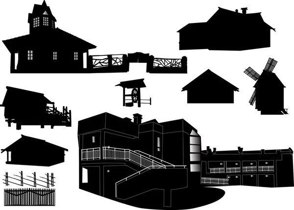 País edificio siluetas aisladas conjunto — Archivo Imágenes Vectoriales