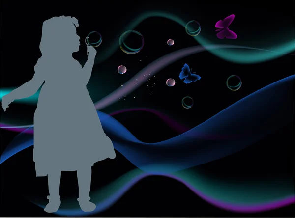 Girl and soap bubbles — Stock Vector