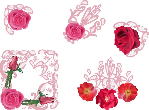 Conjunto de rosa rosa elementos ornamentais em branco —  Vetores de Stock