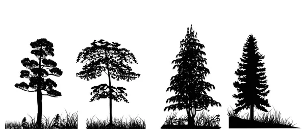 Bäume im Gras isoliert auf weiß gesetzt — Stockvektor