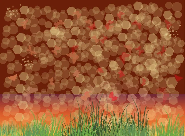 Hintergrund mit grünem Gras und Schmetterlingen — Stockvektor