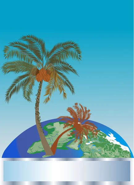 Samenstelling met palmbomen en globe — Stockvector