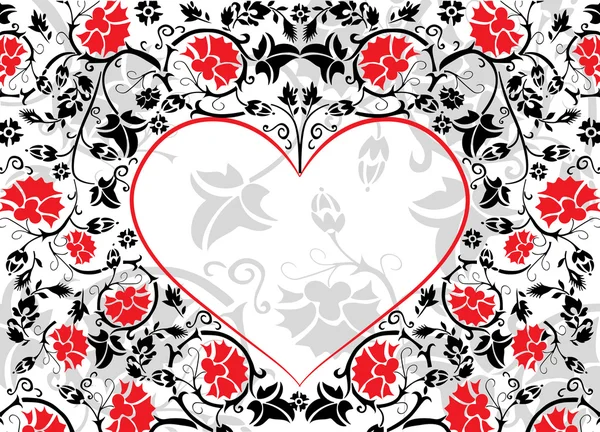 Röd och grå dekorerade bakgrund med hjärta — Stock vektor