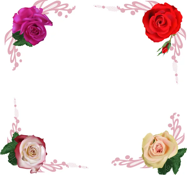 Frame with roses in corners on white — Stock Vector