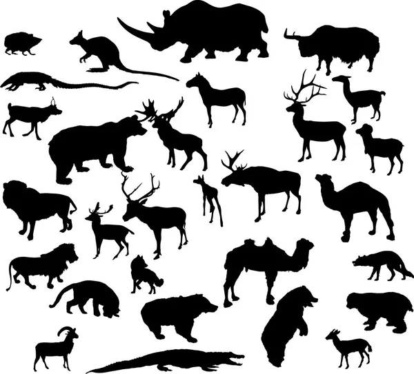 Twenty nine animal silhouettes collection — Stock Vector