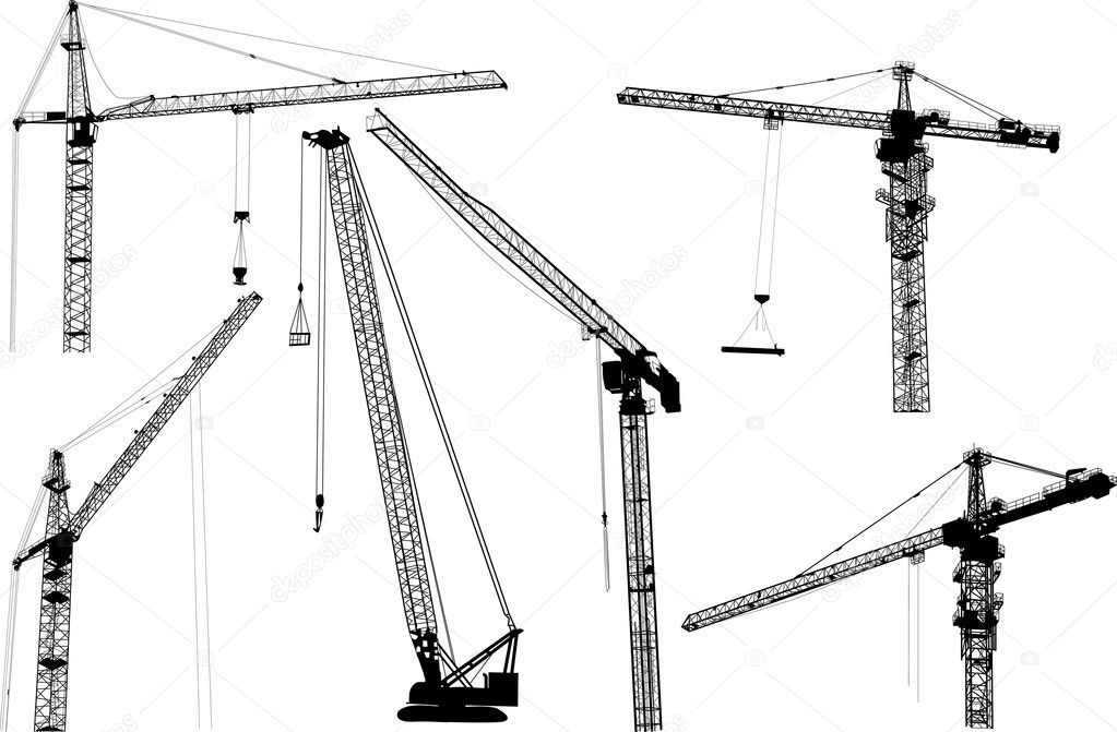 six isolated building cranes