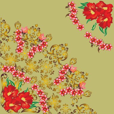 Kırmızı çiçekli çiçekli daire dekorasyon