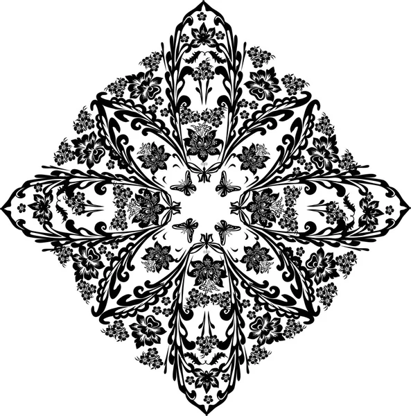 Negro abstracto rombo diseño floral — Archivo Imágenes Vectoriales