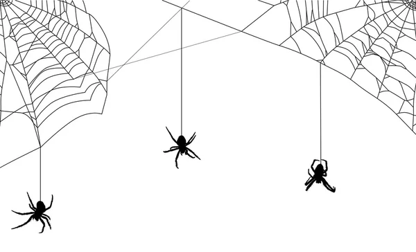 Three spiders in black web — Stock Vector