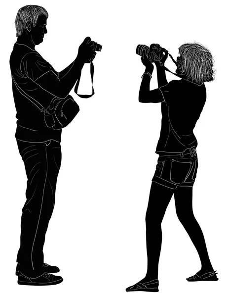 Man and woman with cameras — Stock Vector