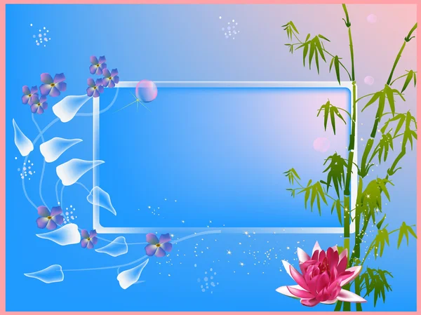 Composition with pink lily and green bamboo — Stock Vector