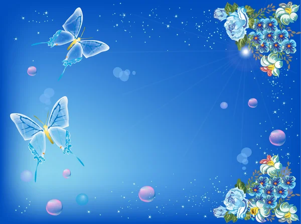 2 つの大きな蝶と花のデザイン — ストックベクタ